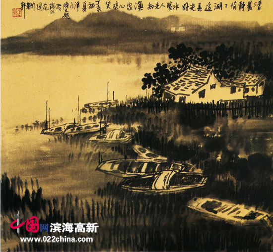 著名画家陈元龙作品:《湖边春色》