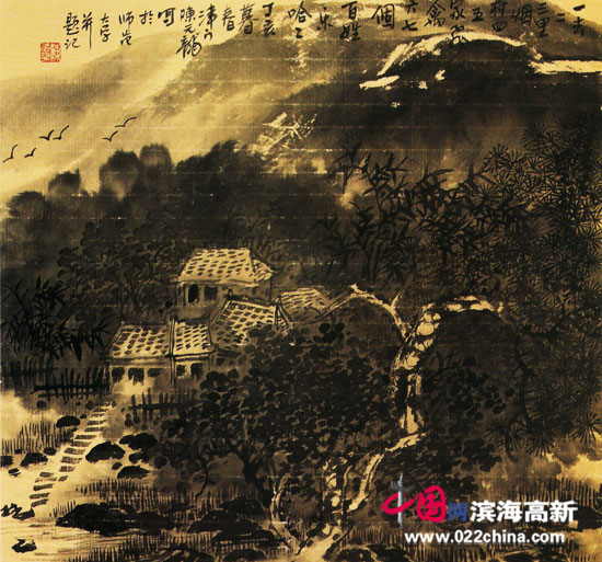 著名画家陈元龙作品:《烟村人家》