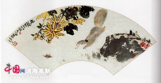 著名画家陈元龙扇面作品(与韩文来合作)