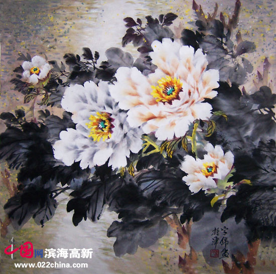 天津“冯牡丹”冯字锦作品:《白牡丹》