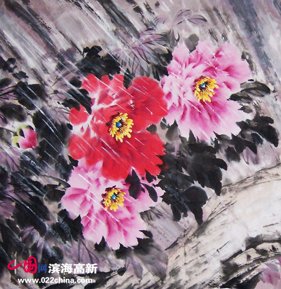 天津“冯牡丹”冯字锦作品:《花艳露春》(局部)