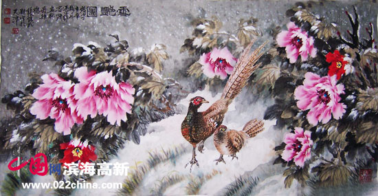 天津“冯牡丹”冯字锦作品:《雪牡丹》