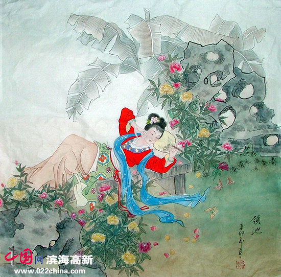 著名画家李领池龙年仕女画新作