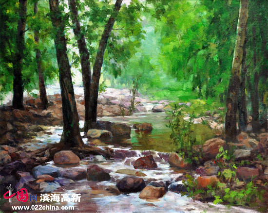 刘永吉作品：《清凉小溪》油画