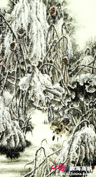 邓作列作品:点点白雪点点春