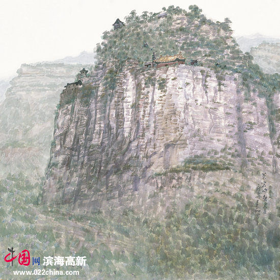 李翔新作《绝顶悬古寺 孤峰香客多》