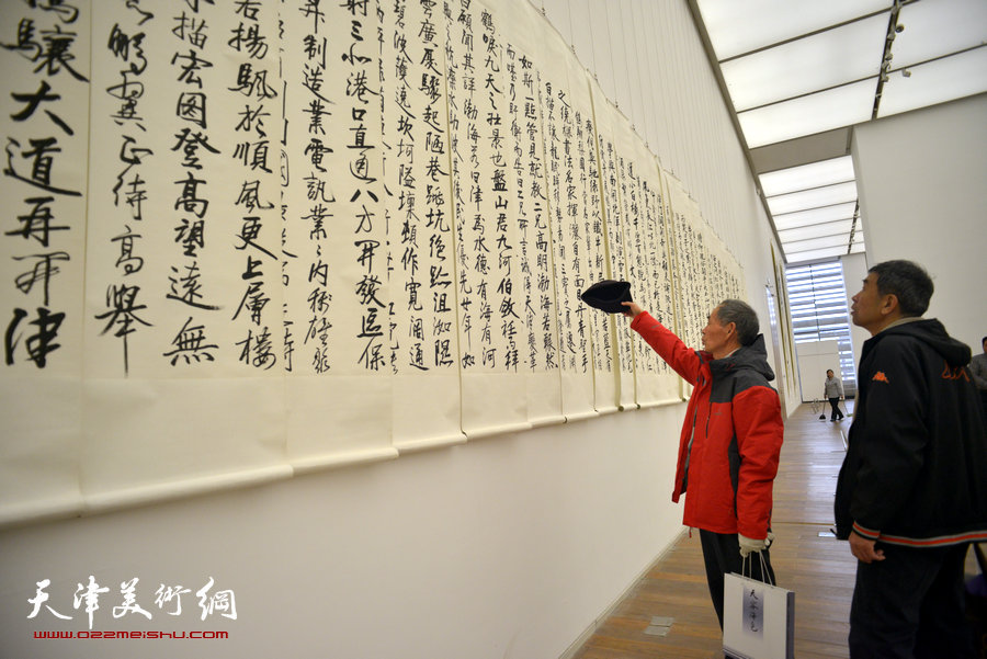 中国梦·天容海色——马孟杰书法作品展在天津美术馆举办。图为书展现场。