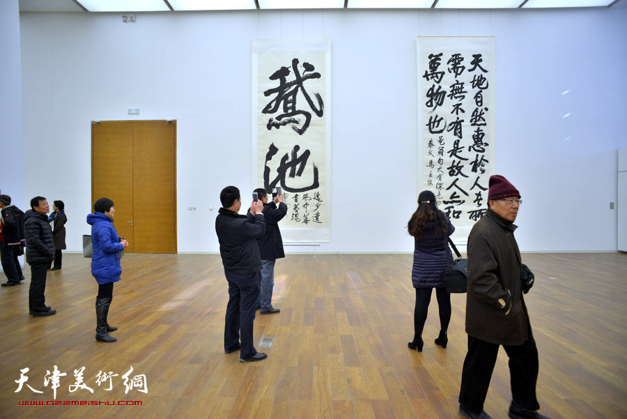 中国梦·天容海色——马孟杰书法作品展在天津美术馆举办。图为书展现场。